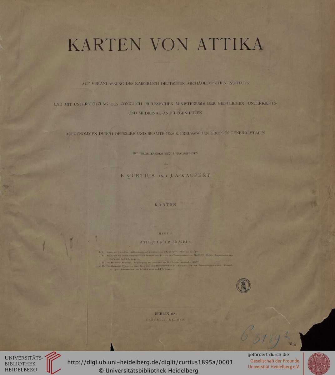 Το μνημειώδες Karten von Attica - Χάρτες της Αττικής (1881-1903), που ολοκληρώθηκε μετά το θάνατο του J.A. Kaupert και σε συνεργασία με τον Γερμανό αρχαιολόγο Ernst Curtious, αποτελεί ανεκτίμητο τεκμήριο τοπιογραφίας και αρχαιολογίας για την αττική γη.