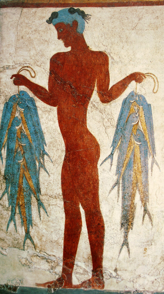 Τοιχογραφία του ψαρά, 17ος αι. π.Χ. Μουσείο Προϊστορικής Θήρας, KA 5817.