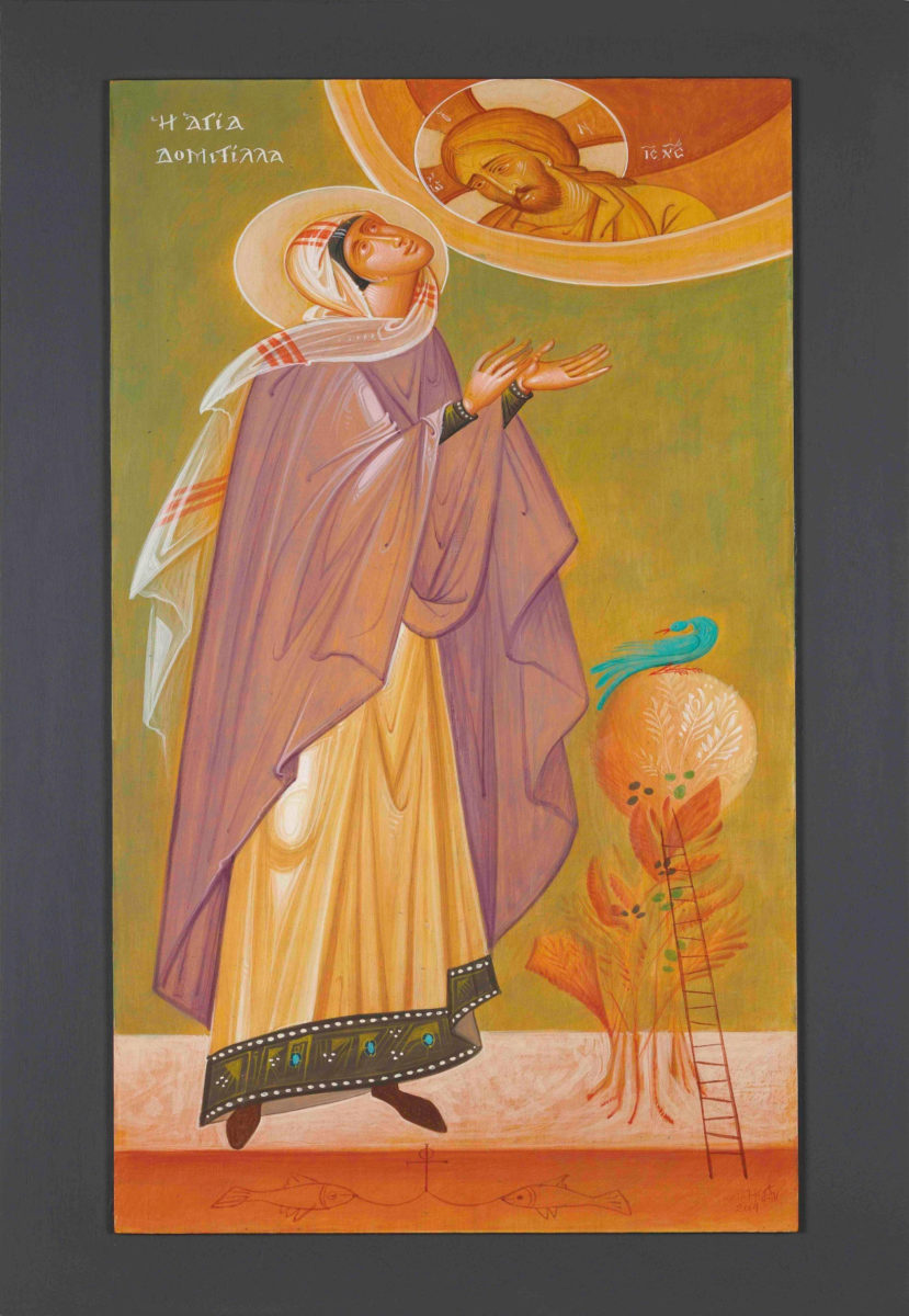 Γιώργος Κόρδης, «Η Αγία Δομιτίλλα». Αυγοτέμπερα σε χαρτί επί ξύλου, 40x80 εκ.