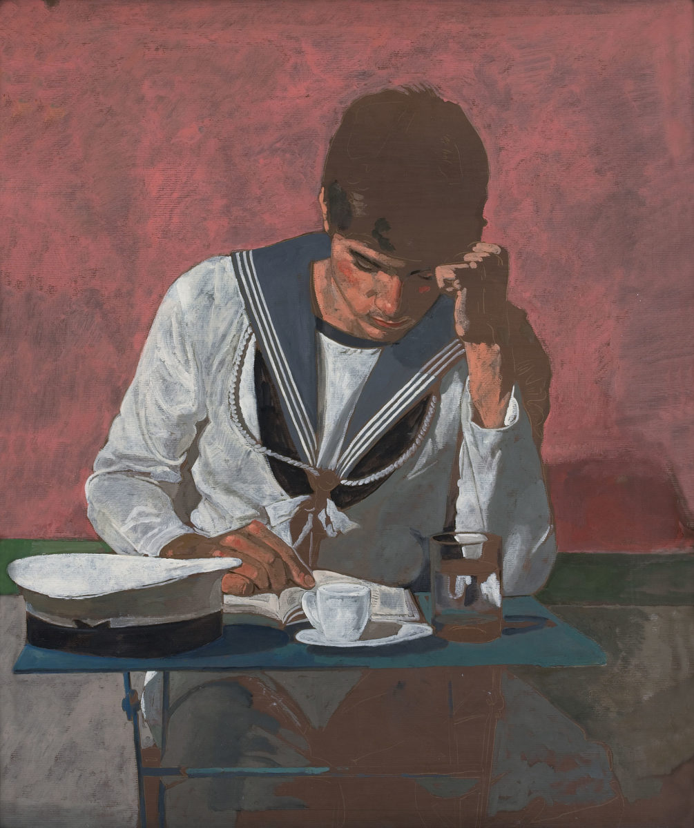 Γιάννης Τσαρούχης, «Ο Ναύτης που διαβάζει», 1981. Λάδι σε χαρτί kraft, 93x80 εκ. Ίδρυμα Γιάννη Τσαρούχη, αρ. ευρ. 1596.