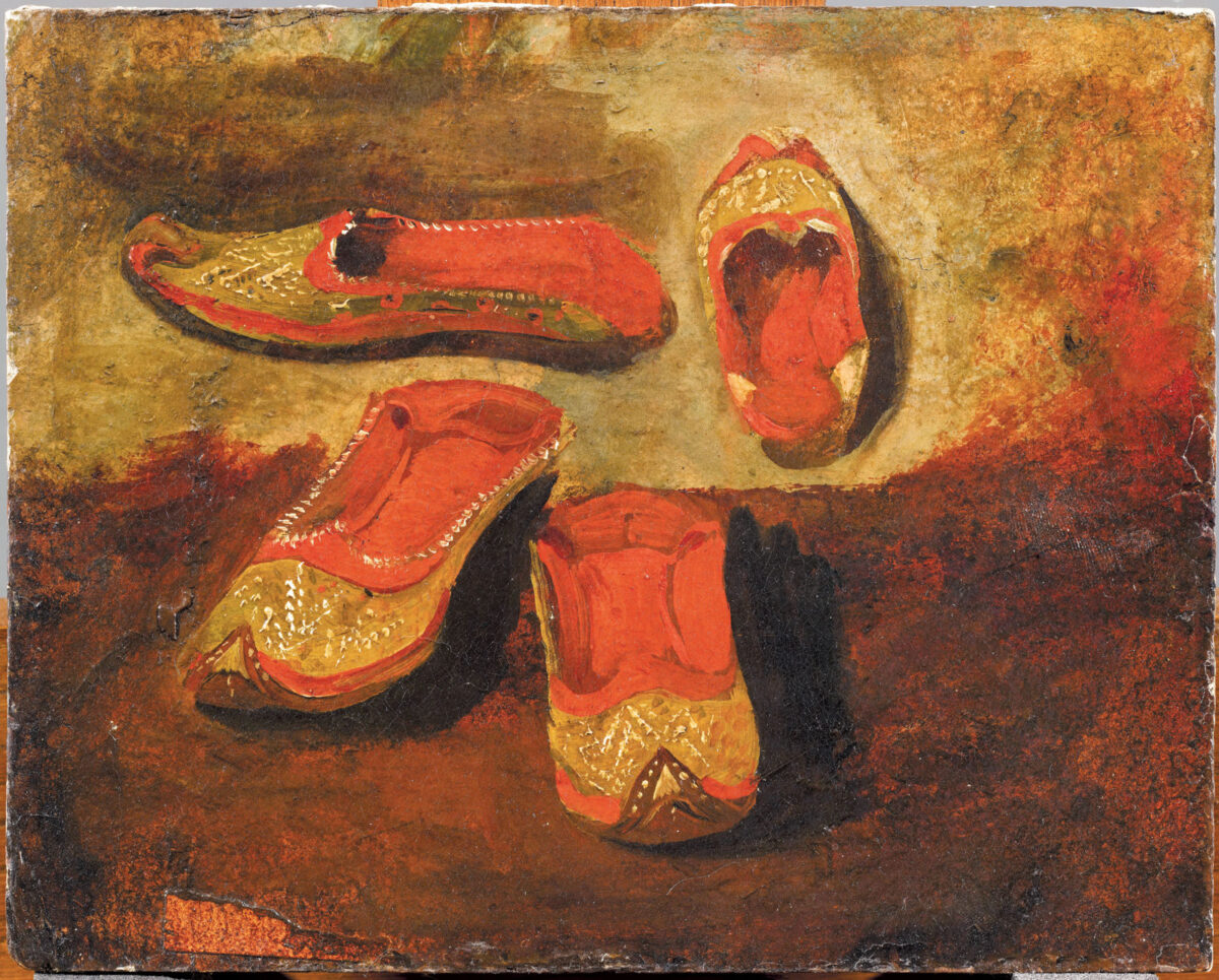 Ευγένιος Ντελακρουά, «Σπουδή για μαροκινές παντόφλες», λάδι σε μουσαμά, 16,5x20,5 εκ. (Μουσείο Λούβρου RF 1953_4).