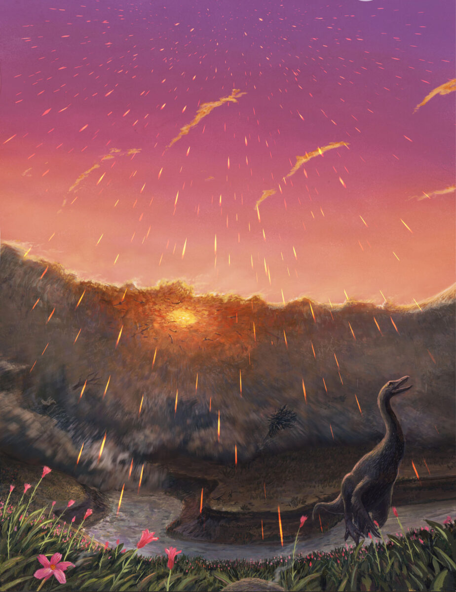 Καλλιτεχνική απεικόνιση δεινοσαύρων τη στιγμή της πτώσης αστεροειδούς. Πηγή: Joschua Knüppe.