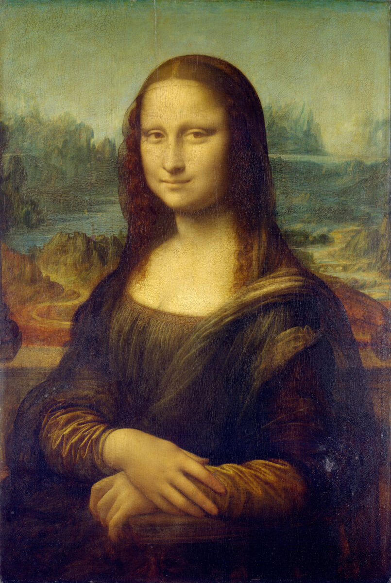H «Μόνα Λίζα», γνωστή και ως «Τζοκόντα», το διάσημο έργο του Λεονάρντο ντα Βίντσι, στο Μουσείο του Λούβρου (φωτ.: Βικιπαίδεια).