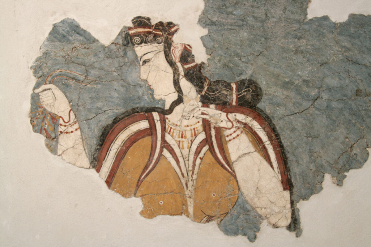 Εικ. 1. Η τοιχογραφία της «Μυκηναίας», 13ος αι. π.Χ. Εθνικό Αρχαιολογικό Μουσείο. Πηγή εικόνας: ΑΠΕ-ΜΠΕ.