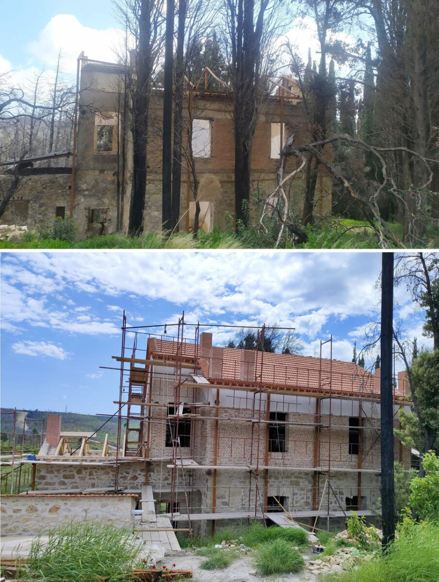Οικία Στουρμ. Πριν και μετά την αποκατάσταση. Πηγή εικόνας: ΥΠΠΟ.  Πηγή εικόνας: ΥΠΠΟ.