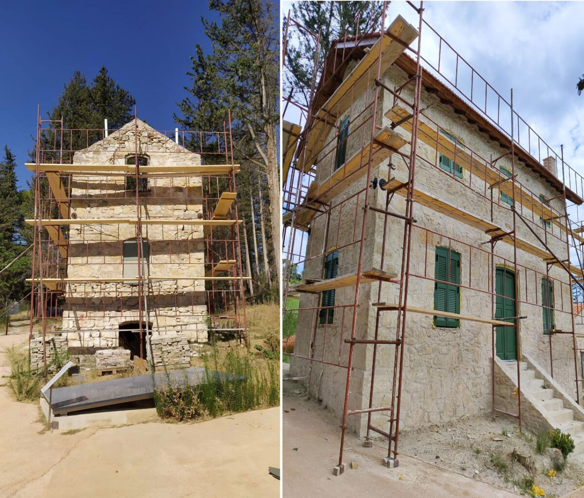 Οικία Αρχικηπουρού πριν και μετά τις εργασίες αποκατάστασης. Πηγή εικόνας: ΥΠΠΟ.