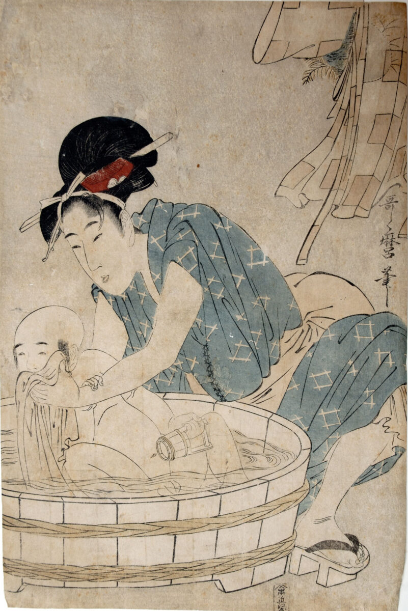 Kitagawa Utamaro (περ. 1753-1806). «Γυναίκα που πλένει ένα μικρό αγόρι», περ. 1801. Ξυλογραφία. Μουσείο Μπενάκη, ΠΧΓα_305.